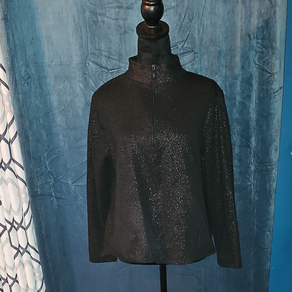 Chicos - Black Sparkly 1/2 Zipup Gently worn - Chicos Size 2 (L) - Zenergy Top